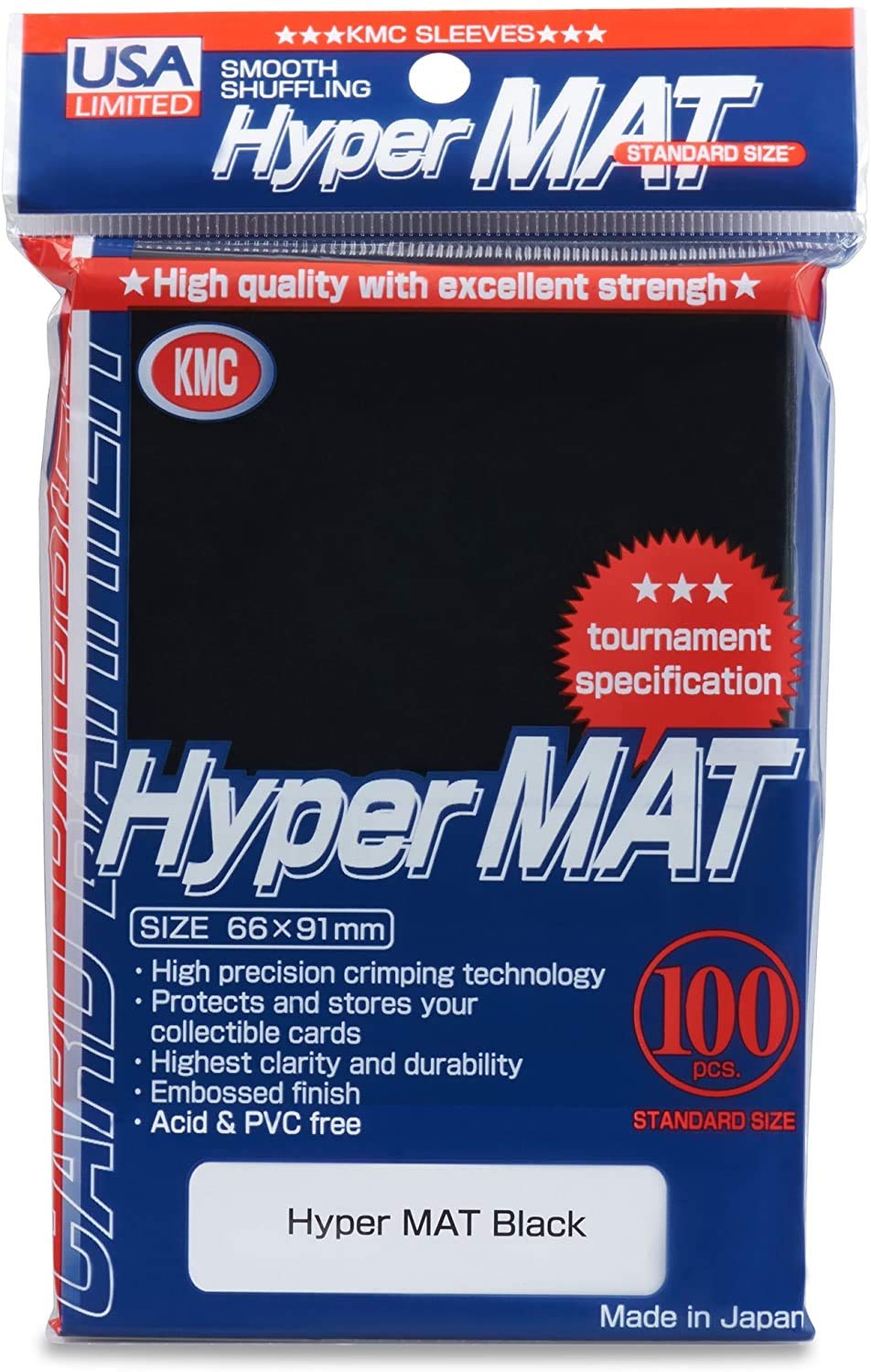 KMC - Hyper Mat Card Sleeves - Standard Size Black - 100ct Made in Japan
