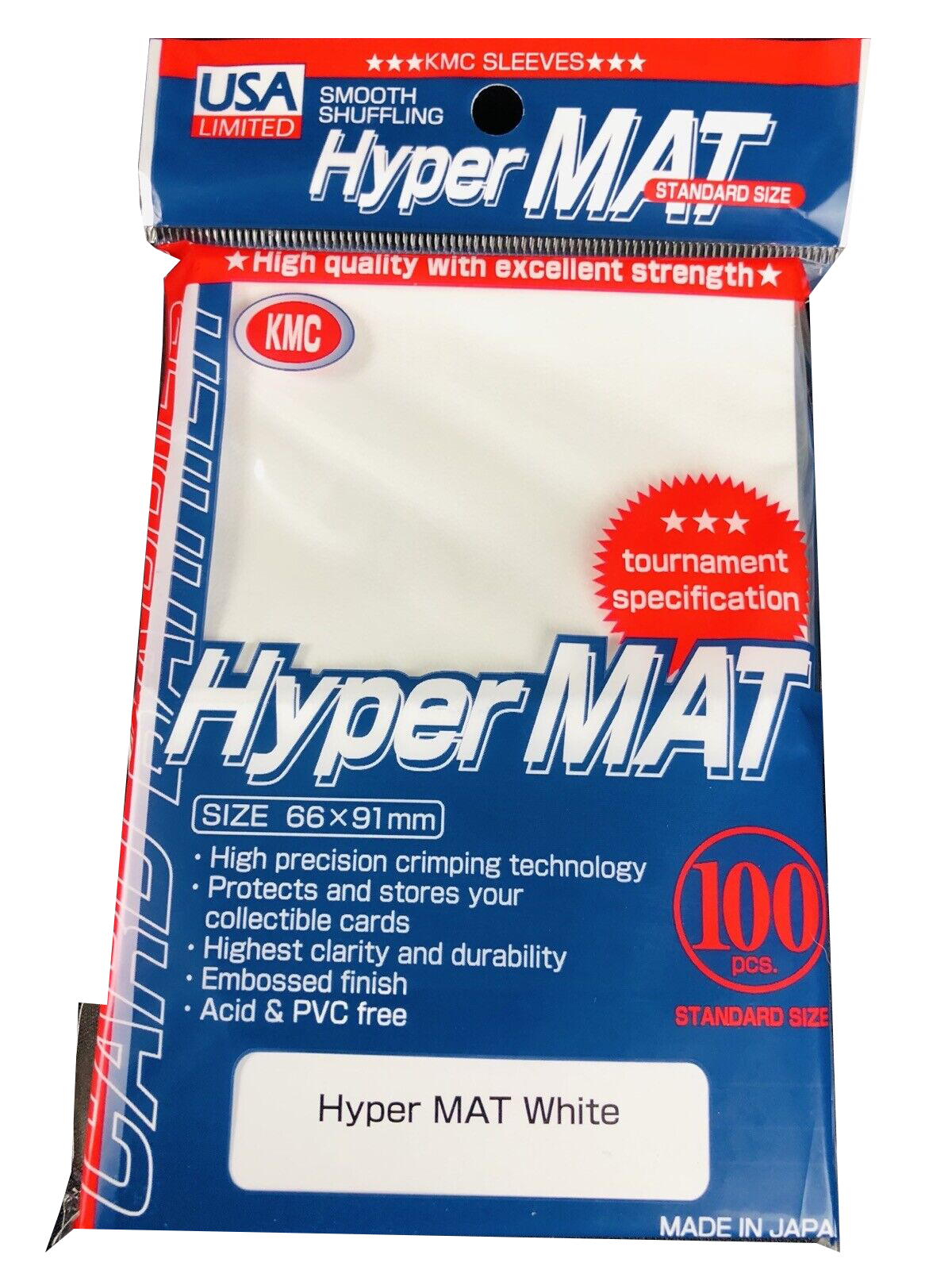 KMC - Hyper Mat Card Sleeves - Standard Size White - 100ct Made in Japan