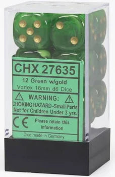 Chessex - 16mm d6 Dice Block - Black-Green/gold