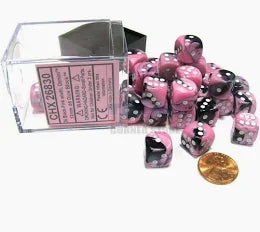 Chessex - 12mm d6 Dice Block - Black-Pink/white