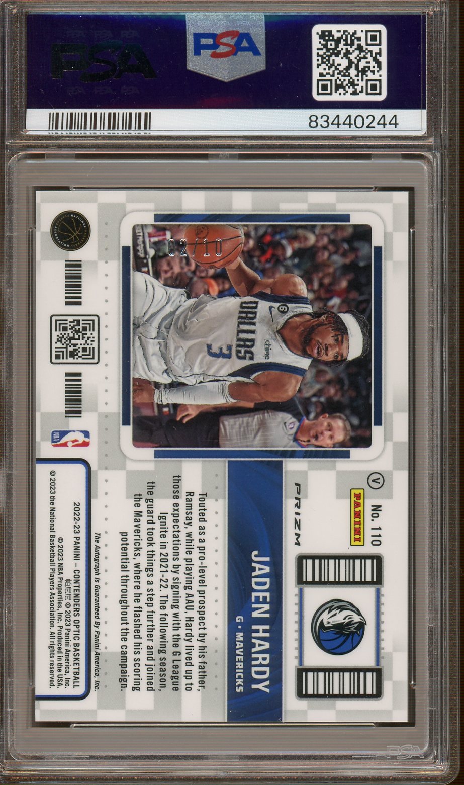 Panini - Contenders Optic - Gold Auto - Jaden Hardy - 2022 - PSA 9 Auto 10