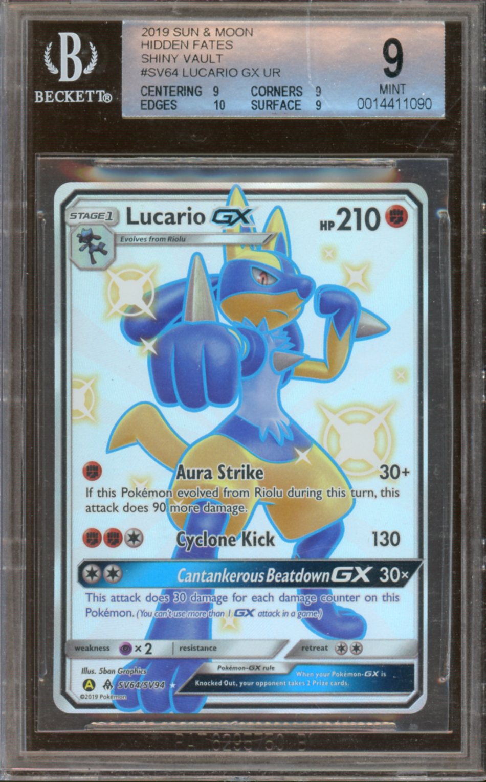 BECKETT - Mint - 9 - 2019 - Pokemon - Hidden Fates - Lucario GX - Shin –  CARDPOPUSA