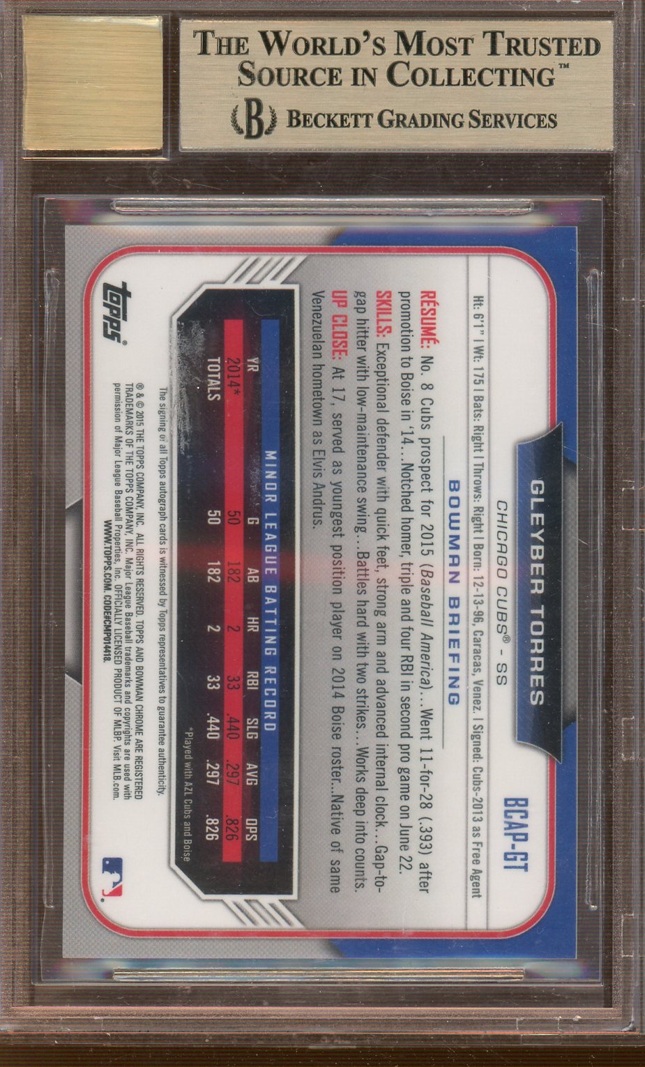 Topps - Bowman Chrome - Prospect Auto - Gleyber Torres #BCAPGT - 2018 - BGS 9.5 Auto 10