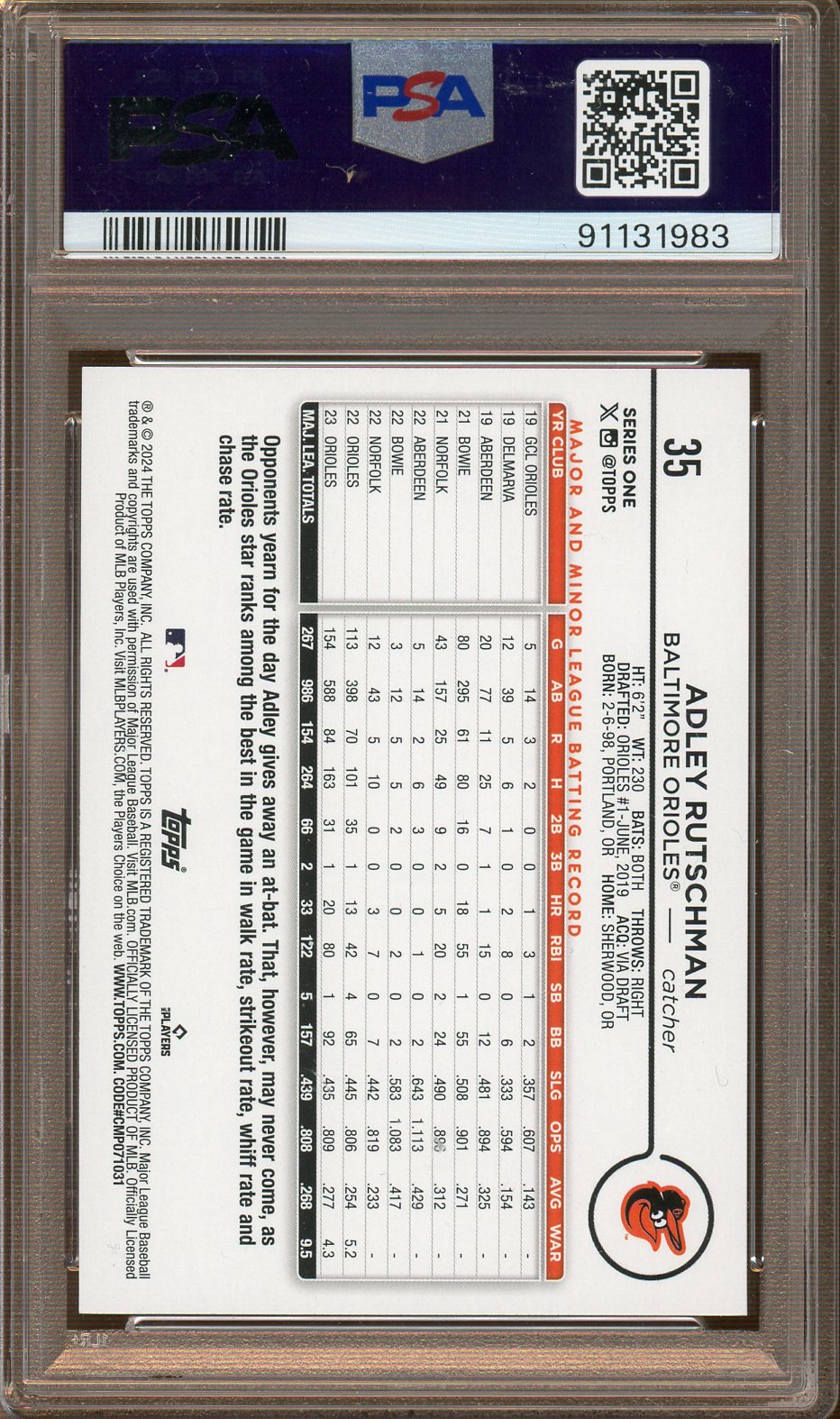 Topps - Series 1 - True Photo - Adley Rutschman - 2024 - PSA 10