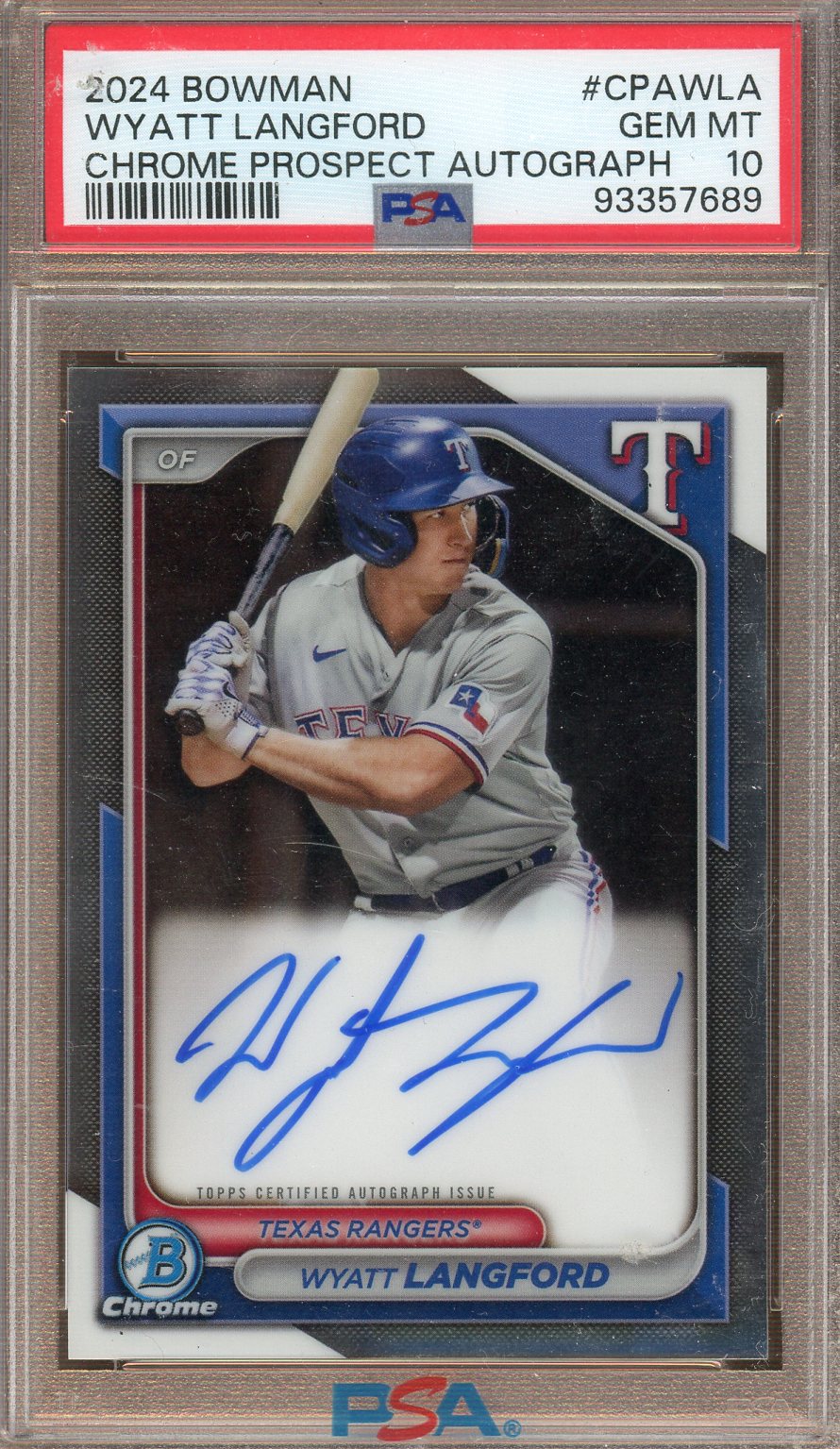 Topps - Bowman Chrome - Prospect Auto - Wyatt Langford - 2024 - PSA 10