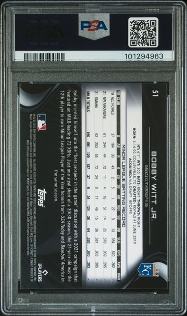 Topps - Chrome Black - Bobby Witt Jr. #51 - 2022 - PSA 10