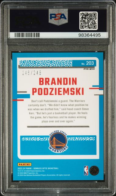 Panini - Donruss Optic - Aqua 249 - Brandin Podziemski - 2023 - PSA 10