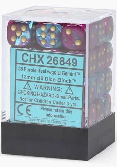 Chessex - 12mm d6 Dice Block - Purple-Teal/gold