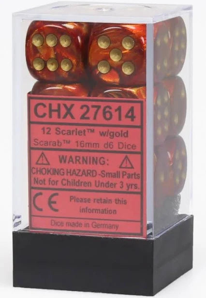 Chessex - 16mm d6 Dice Block - Scarlet/gold