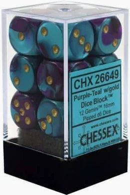 Chessex - 16mm d6 Dice Block - Purple-Teal/gold