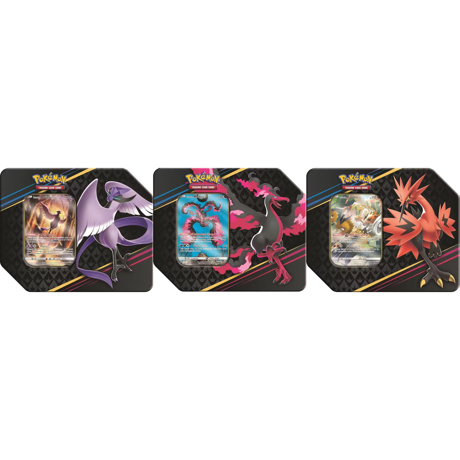 Pokemon: Crown Zenith Galarian Articuno, Zapdos, and Moltres Tins