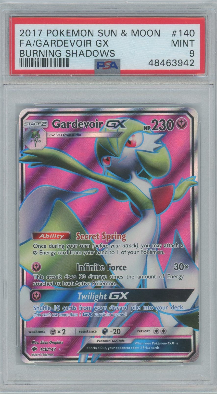 Gardevoir GX 140/147 Burning Shadows Full Art Pokemon Card Near Mint