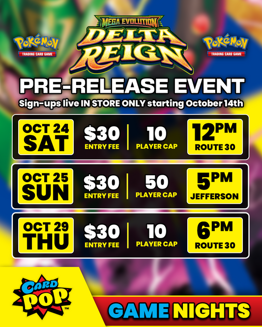Card Pop Pokémon Delta Reign prerelease events in Joliet IL