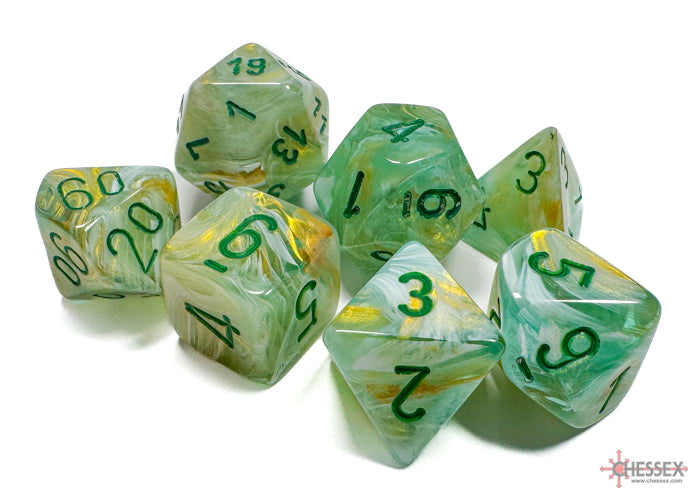 Chessex - Polyhedral 7-Die Dice Block - Marble Green/dark green