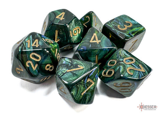 Chessex - Polyhedral 7-Die Dice Block - Scarab Jade/gold