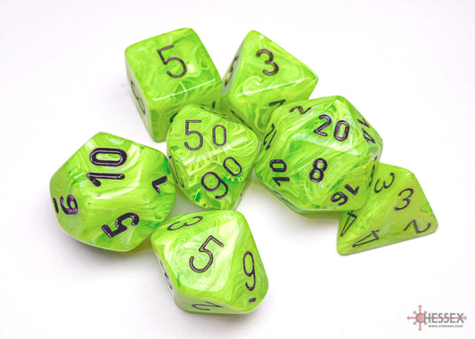 Chessex - Polyhedral 7-Die Dice Block - Vortex Bright Green/black