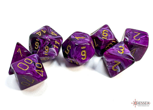 Chessex - Polyhedral 7-Die Dice Block - Vortex Purple/gold