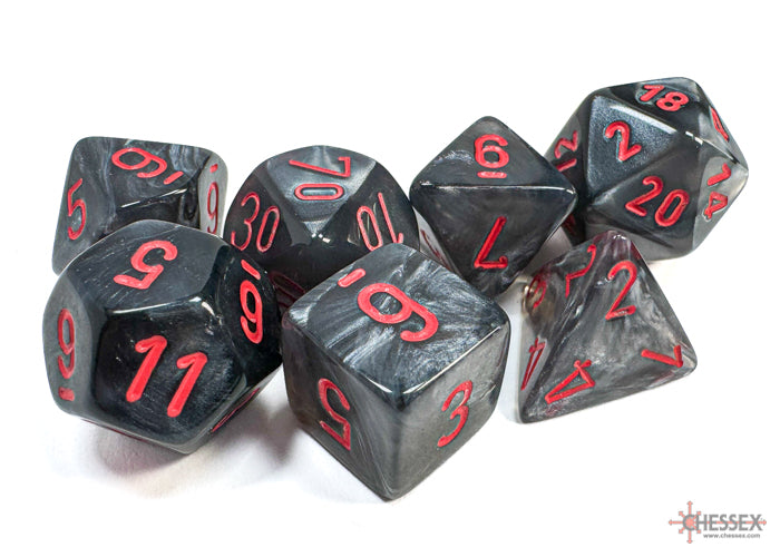 Chessex - Polyhedral 7-Die Dice Block - Velvet Black/red