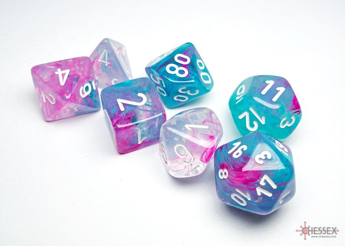 Chessex - Polyhedral 7-Die Dice Block - Nebula Wisteria/white