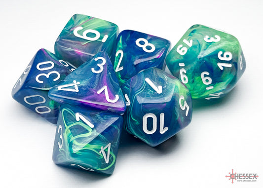 Chessex - Polyhedral 7-Die Dice Block - Festive Waterlily/white