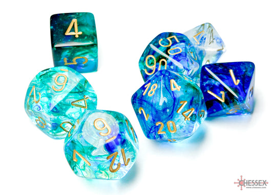 Chessex - Polyhedral 7-Die Dice Block - Nebula Oceanic/gold