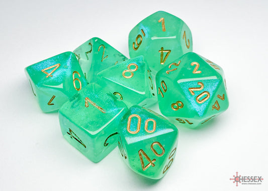 Chessex - Polyhedral 7-Die Dice Block - Borealis Light green/gold