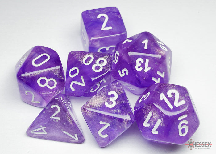 Chessex - Polyhedral 7-Die Dice Block - Borealis Purple/white