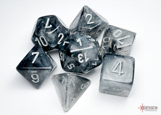Chessex - Polyhedral 7-Die Dice Block - Borealis Light smoke/silver