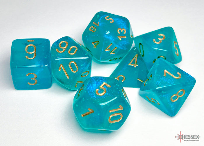 Chessex - Polyhedral 7-Die Dice Block - Borealis Teal/gold