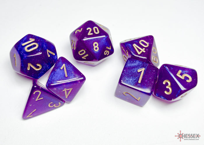 Chessex - Polyhedral 7-Die Dice Block - Borealis Royal Purple/gold