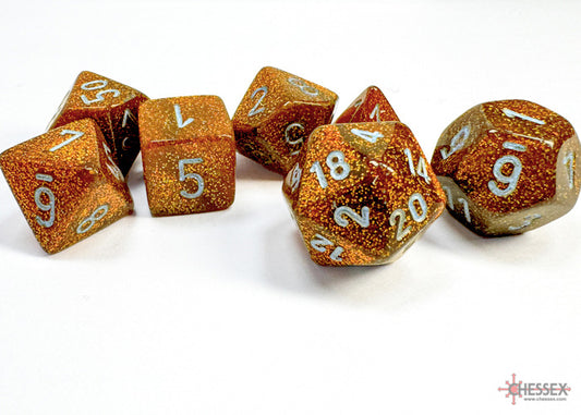 Chessex - Polyhedral 7-Die Dice Block - Glitter Gold/silver