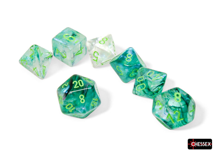 Chessex - Polyhedral 7-Die Dice Block - Borealis Kelp/light green