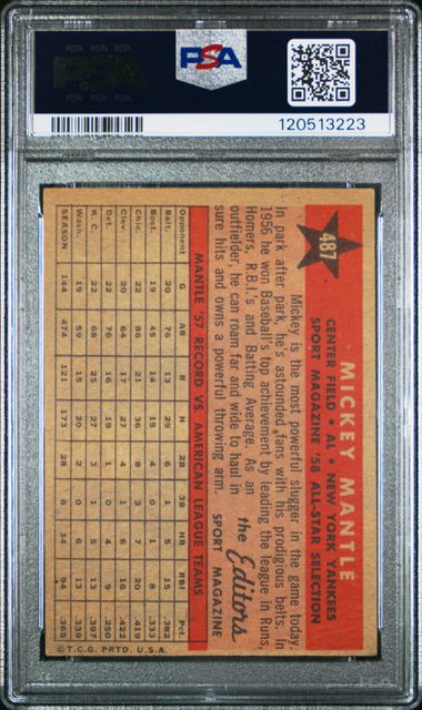 Topps - All-Star - Mickey Mantle #487 - 1958 - PSA 4