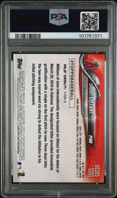 Topps - Update Series - Rookie Debut - Shohei Ohtani - 2018 - PSA 10