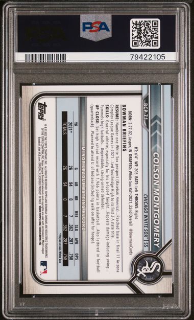 Topps - Bowman - Colson Montgomery Chrome Prospects Aqua Shimmer Refractor #BCP71 - PSA Mint 9 - 2022