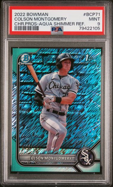 Topps - Bowman - Colson Montgomery Chrome Prospects Aqua Shimmer Refractor #BCP71 - PSA Mint 9 - 2022