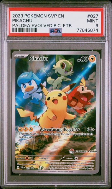 Pokemon - Paldea Evolved - Pokemon Center ETB Promo - Pikachu #027 - 2023 - PSA 9