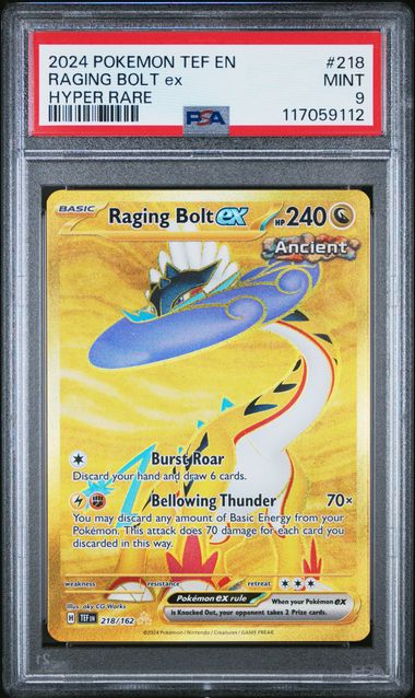 Pokemon - Temporal Forces - Raging Bolt Ex  Rare #218 - PSA Mint 9 - 2024