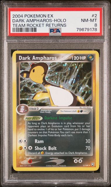 Pokemon - Team Rocket Returns - Dark Ampharos Holo #2 - 2004 - PSA 8
