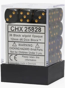 Chessex - 12mm d6 Dice Block - Black/gold