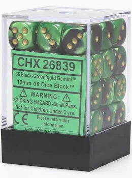 Chessex - 12mm d6 Dice Block - Black-Green/gold