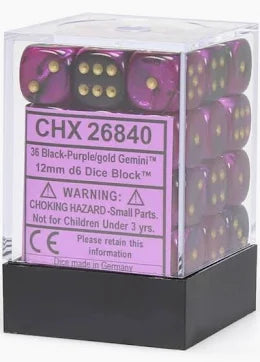 Chessex - 12mm d6 Dice Block - Black-Purple/gold