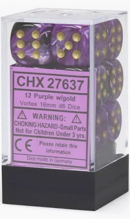 Chessex - 16mm d6 Dice Block - Black-Purple/gold