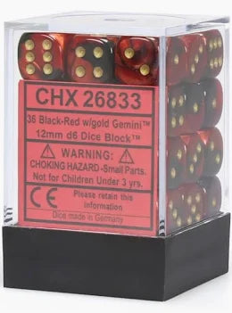 Chessex - 12mm d6 Dice Block - Black-Red/gold