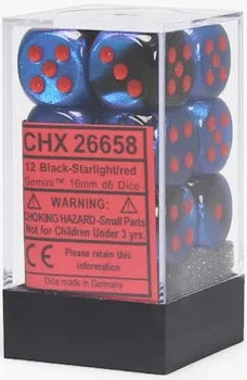 Chessex - 16mm d6 Dice Block - Black-Starlight/red