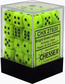 Chessex - 12mm d6 Dice Block - Bright Green/black