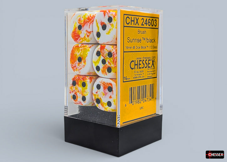 Chessex - Sunrise/Black - 16mm d6 - Dice Block