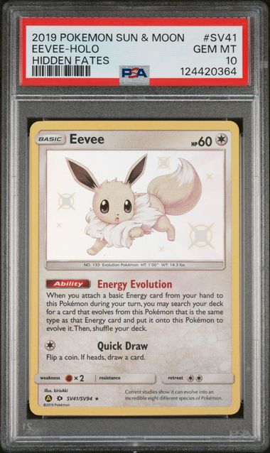 Pokemon - Sun & Moon - Hidden Fates - Eevee - #SV41 Shiny Vault - PSA Gem Mint 10 - 2019