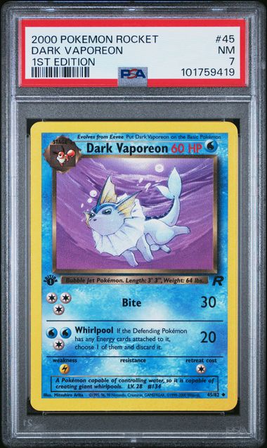 Pokemon - Team Rocket - Dark Vaporeon 1st Edition #45 - 2000- PSA 7