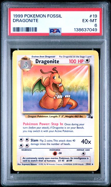 Pokemon - Fossil - Dragonite #19 - 1999 - PSA 6